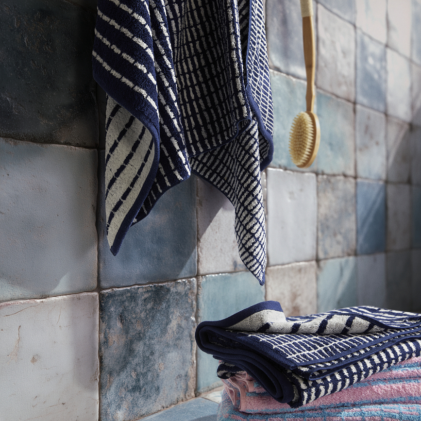 Nuance Drap de Bain 70 x 140 cm, bleu marine et blanc