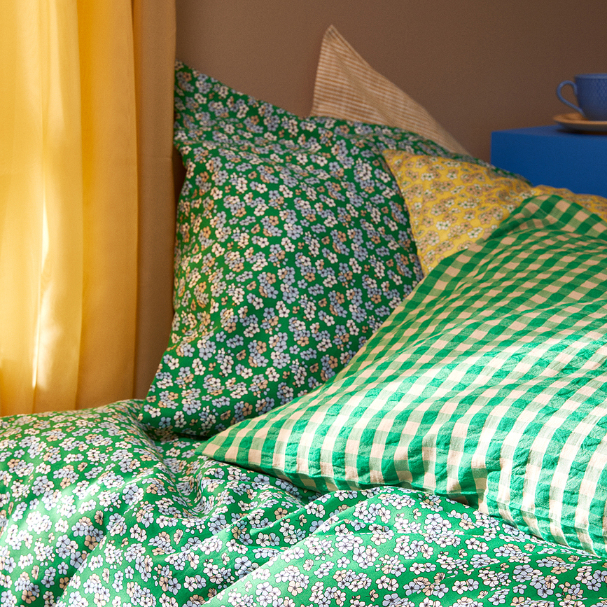 Pleasantly Parure de Lit à fermeture éclair 200 x 220 cm, verte, avec 2 taies d'oreiller 60 x 63 cm