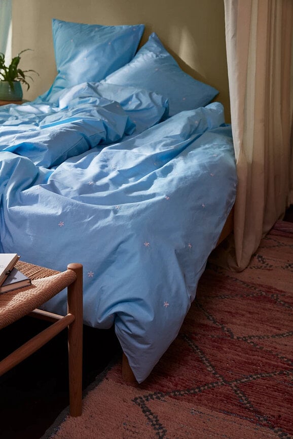 Ropa de cama Daisy 220 x 220 cm, azul, con 2 fundas de almohada 50 x 60 cm