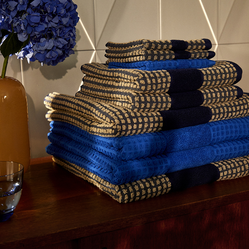 Toalla Facial Juna Check, 30 x 30 cm, blanca