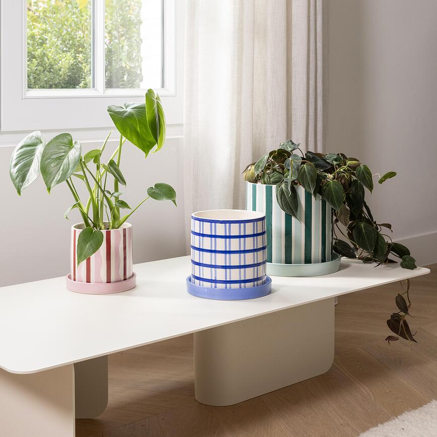 Bloempot met schotel Clash Stripe 23,5 cm