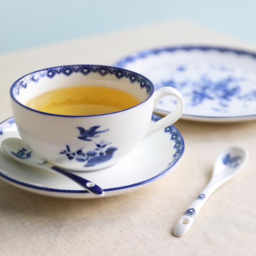 Delftware tekopper med underkopper, 2 stk.