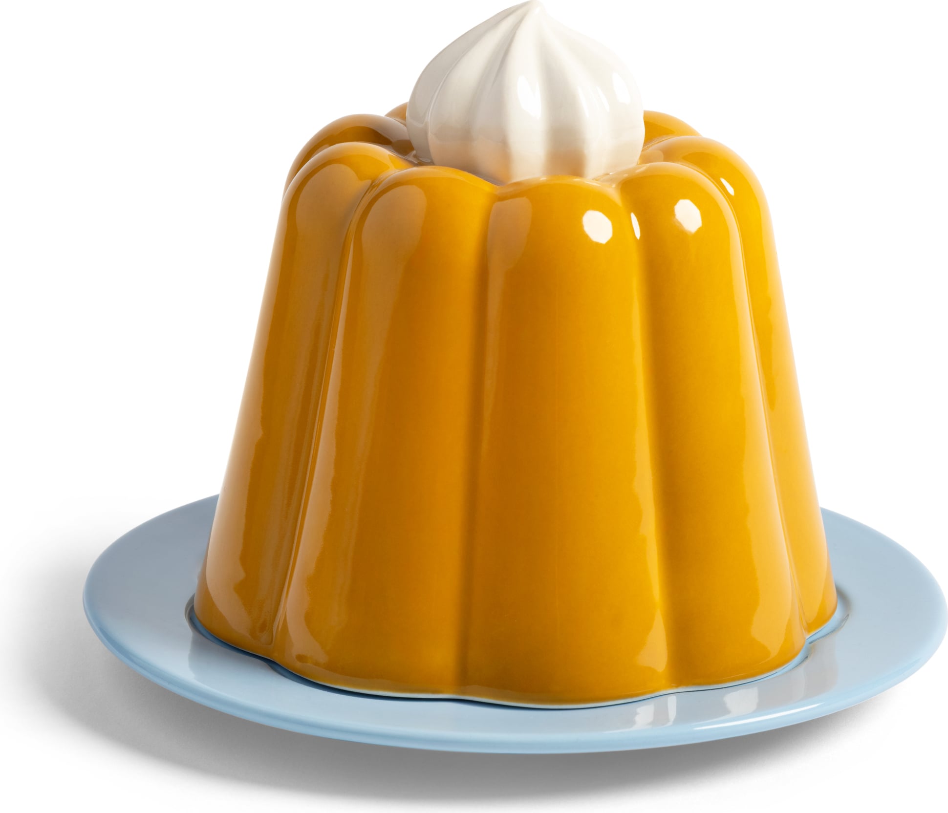 Pudding Teller mit Deckel, blau-gelb