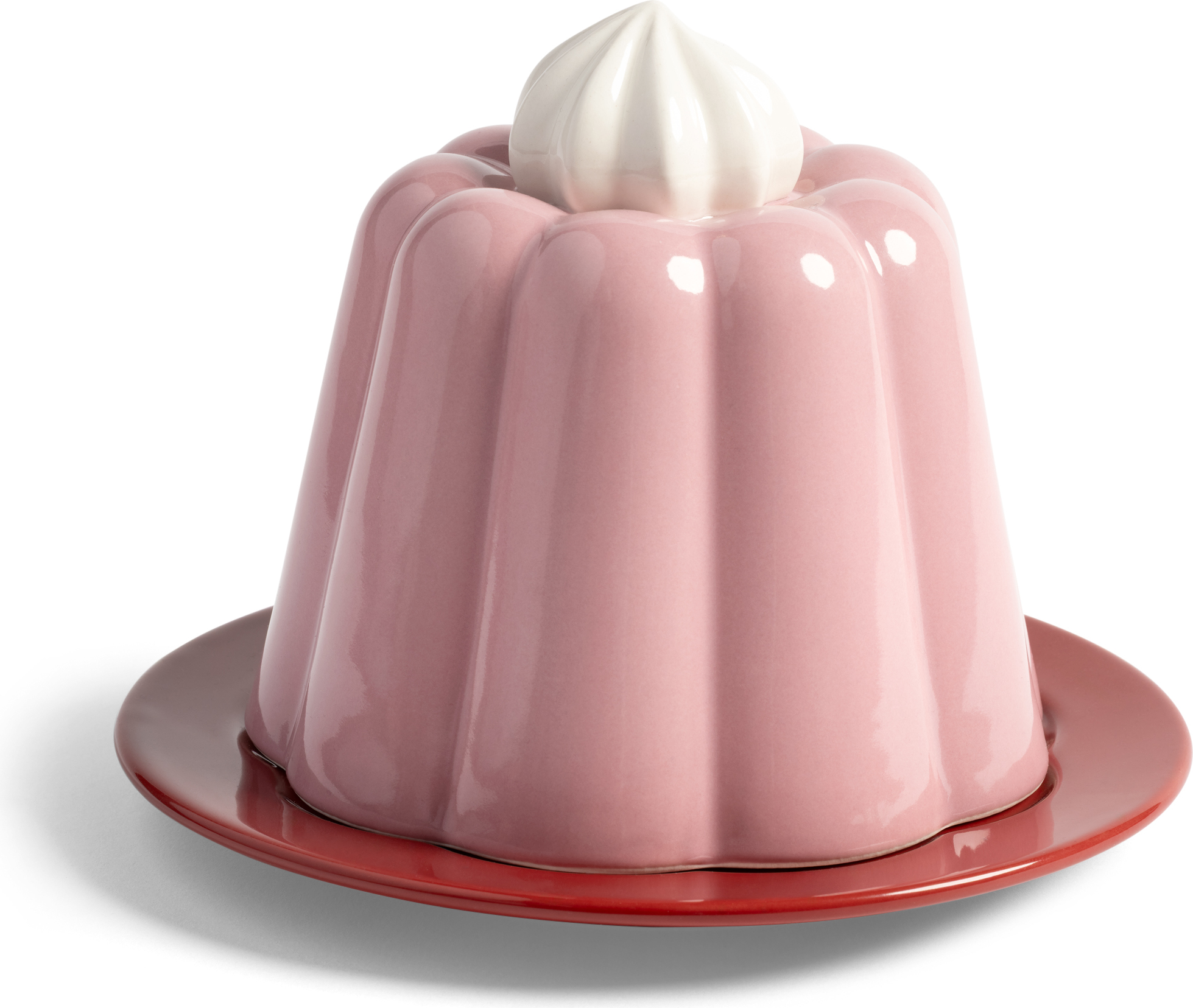Pudding Teller mit Deckel, rot-rosa