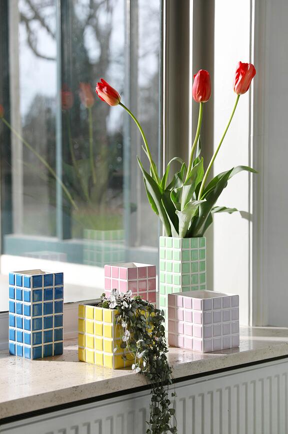 Puķu poda apvalks Tile 14 cm, dzeltens