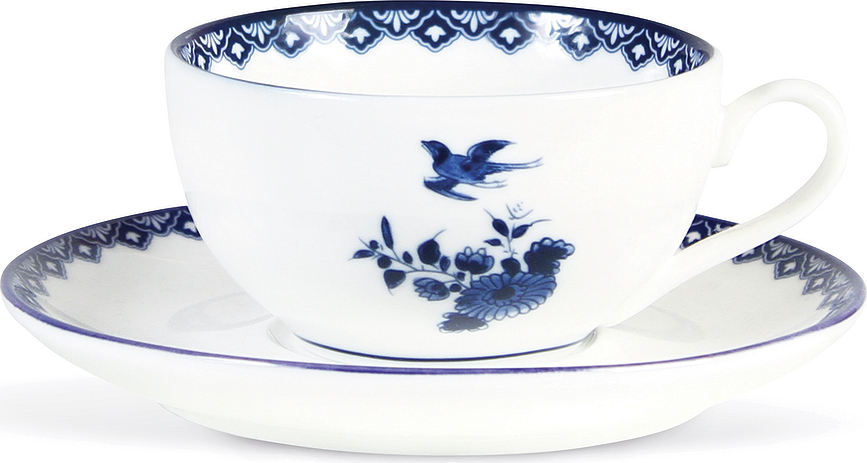 Šálky na čaj s podšálkami Delftware, 2 ks