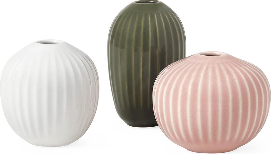Jarrones pequeños Hammershøi, blanco, rosa y verde, 3 unidades