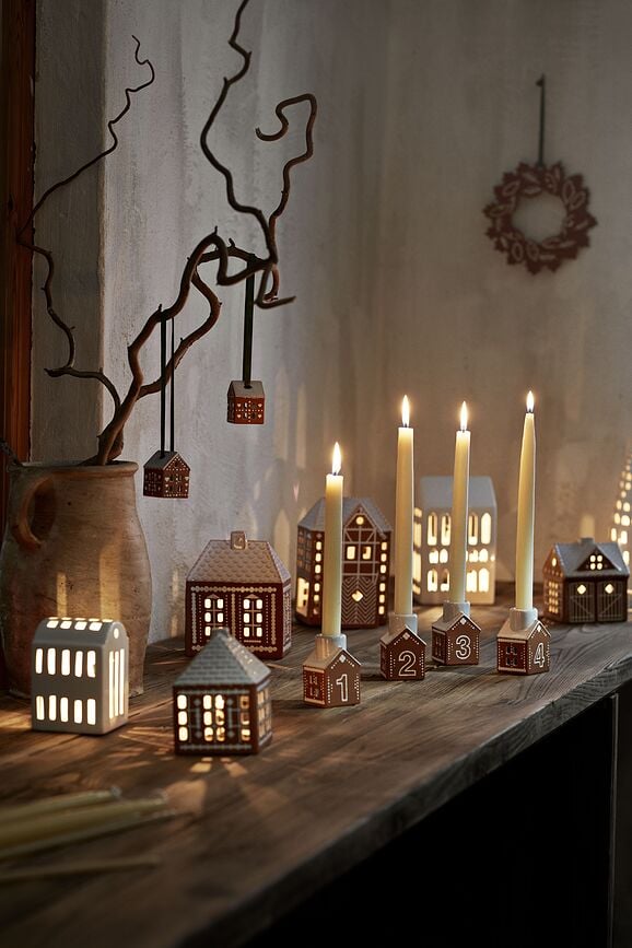 Kähler Christmas Décorations de Noël, maisons en pain d'épice, Lot de 2