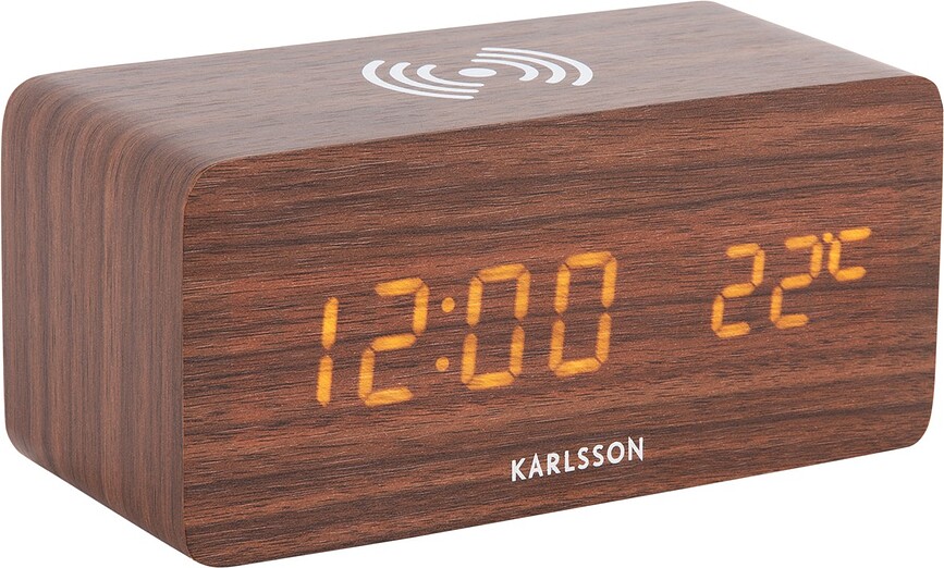 Block Réveil LED, avec chargeur à induction, marron