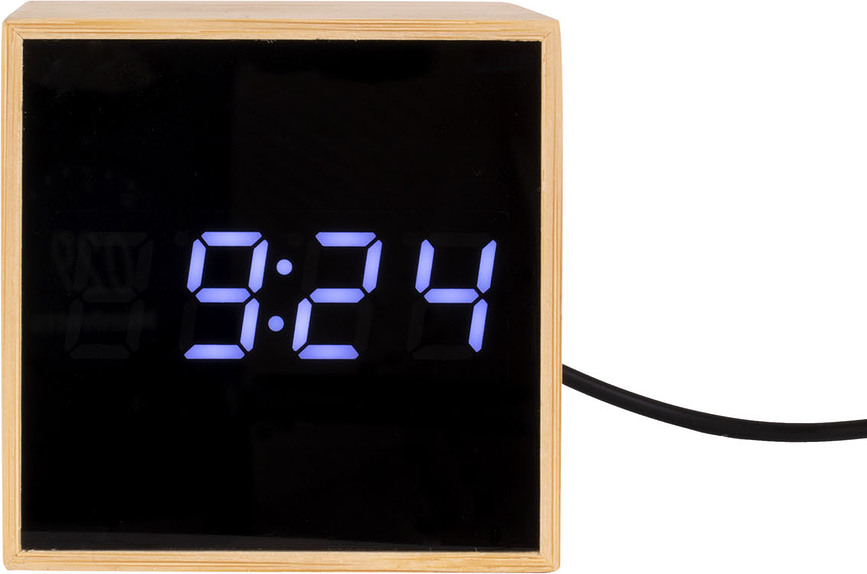 Budilica LED mini kocka bambus