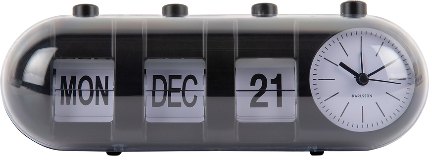 Budilica retro flip kalendar crna