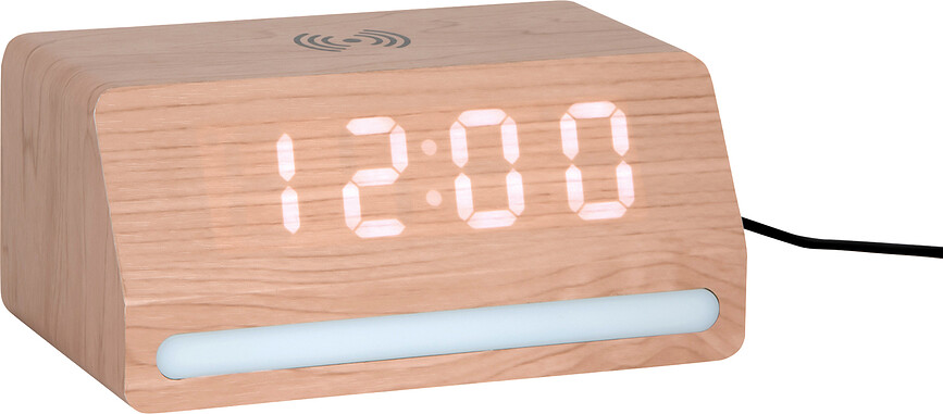 Budilka Retro LED z indukcijskim polnilcem, svetel les