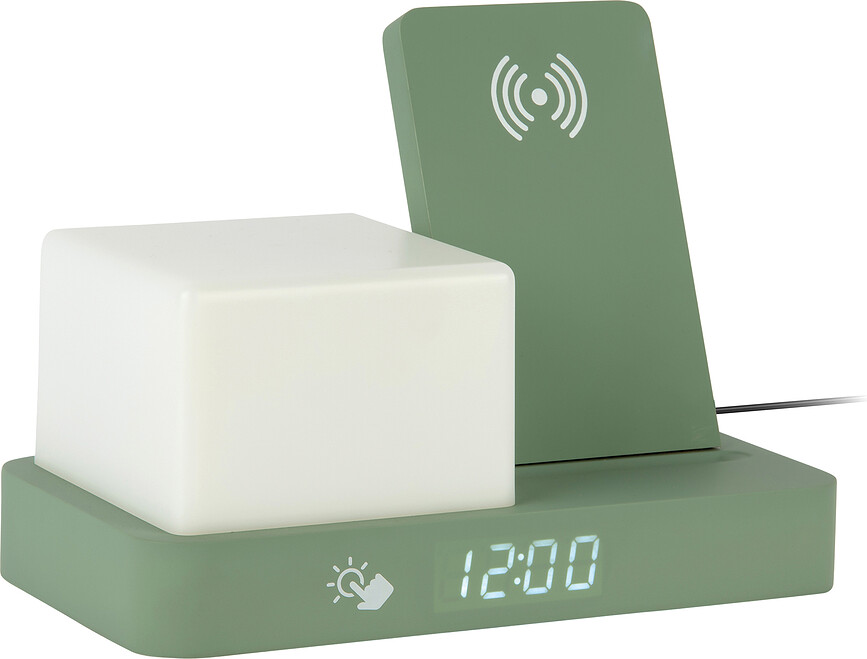 Budilka Retro LED z nočno lučko in induktivnim polnilnikom, zelena