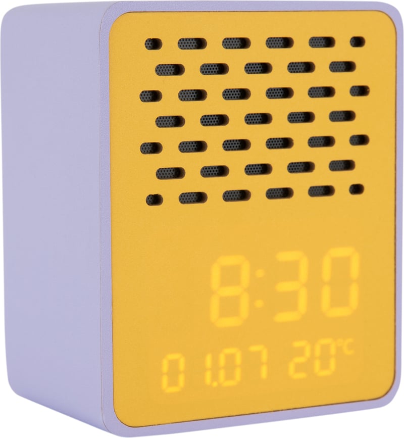 Ceas deșteptător cu boxă Bluetooth Funky Vibes, violet-galben