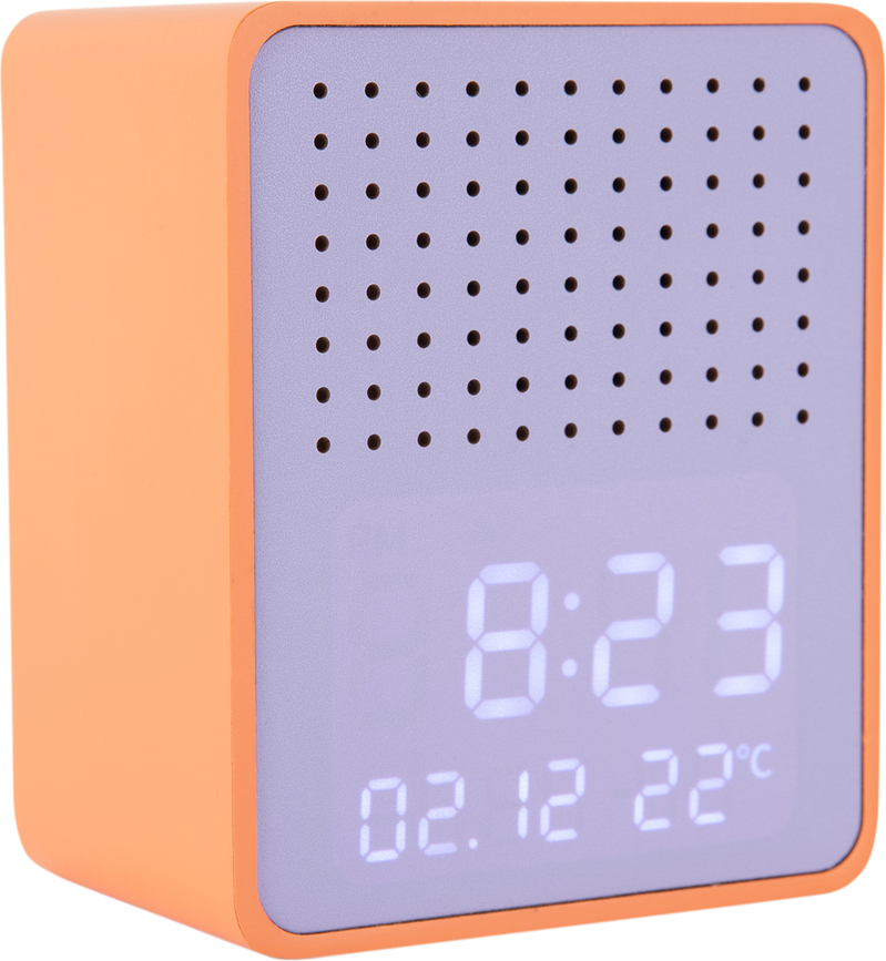 Ceas deșteptător cu difuzor Bluetooth Funky Vibes, portocaliu-violet