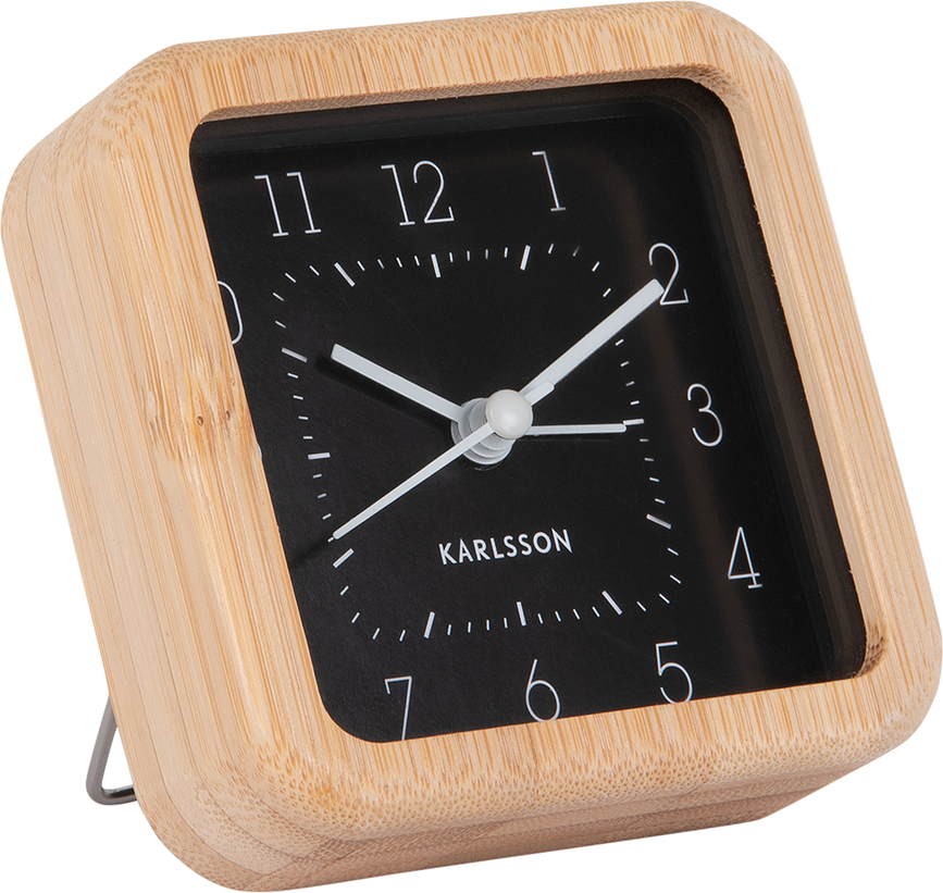 Despertador de bambú Neat, cuadrado, negro