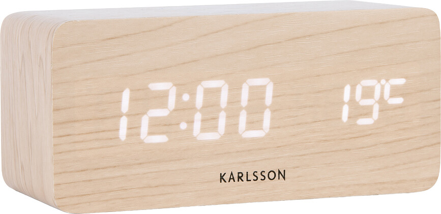 Despertador digital LED Block, de madera clara, con carga inalámbrica