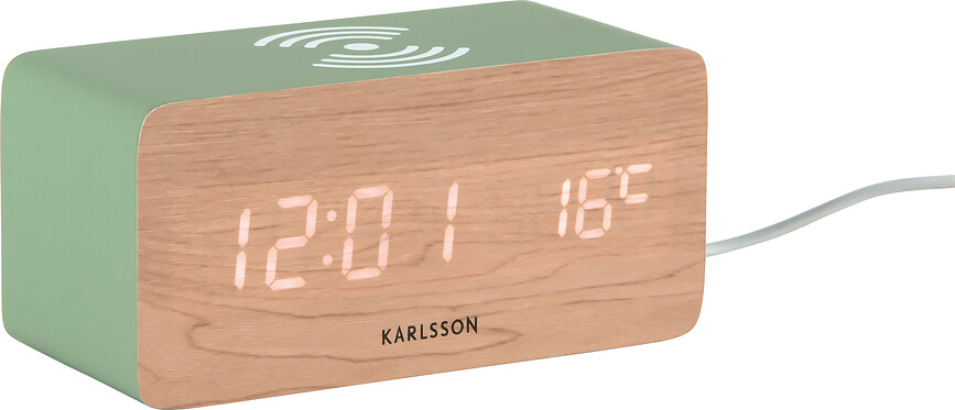 Despertador LED Block, verde bosque, con carga inalámbrica