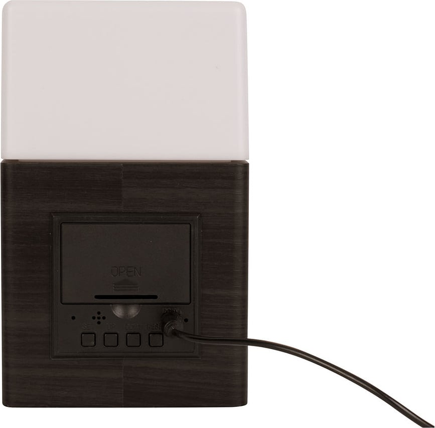 Despertador LED, efecto madera oscura, con pantalla esmerilada