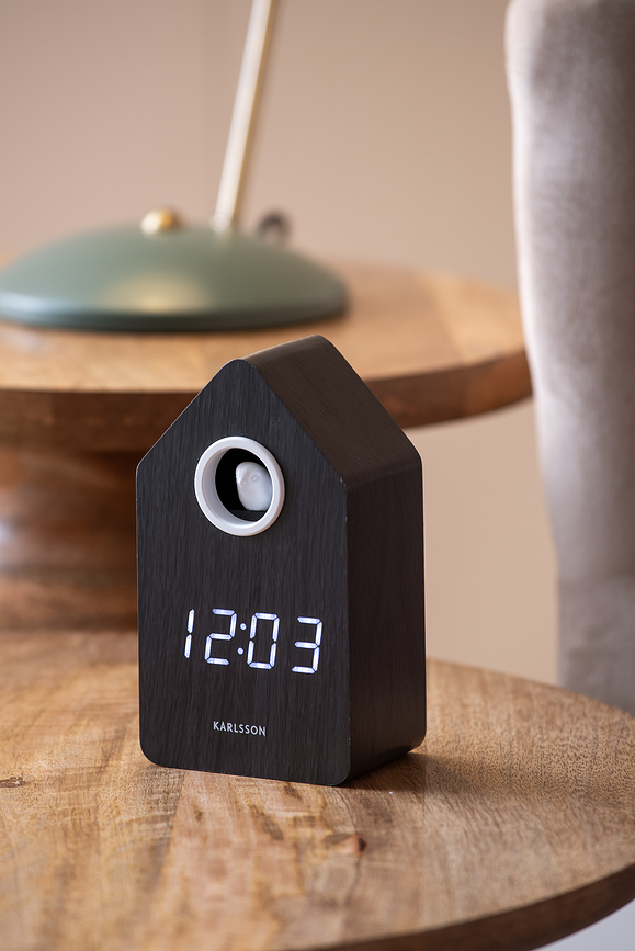 Reloj Despertador digital LED Cuckoo, de madera, negro