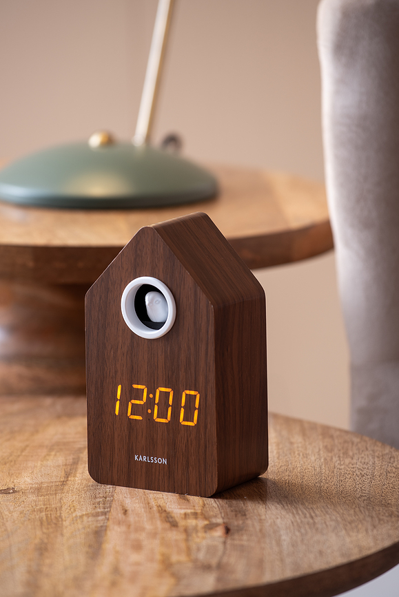 Reloj Despertador digital LED Cuckoo, de madera, negro