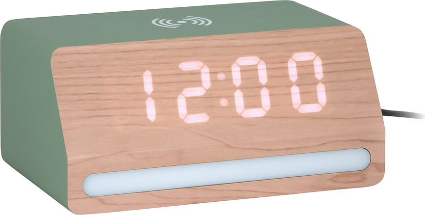 Despertador led retro, verde, con cargador inalámbrico