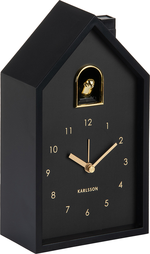 Despertador Modern Cuckoo, negro y dorado