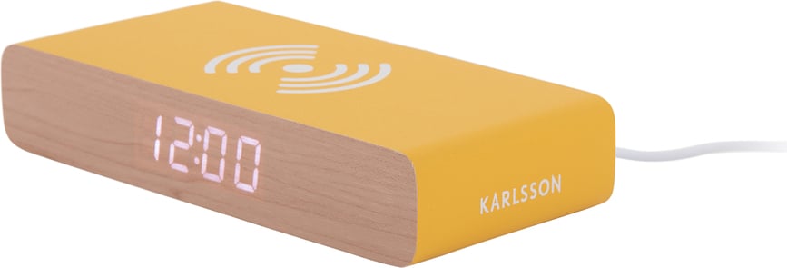 Despertador LED Retro, plano, amarillo, con carga inalámbrica