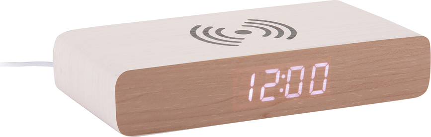Despertador retro plano, con pantalla LED, y base de carga inalámbrica