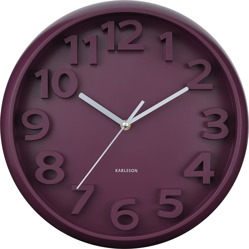 Elevated Classic Numbers Ρολόι Τοίχου, σκούρο μωβ