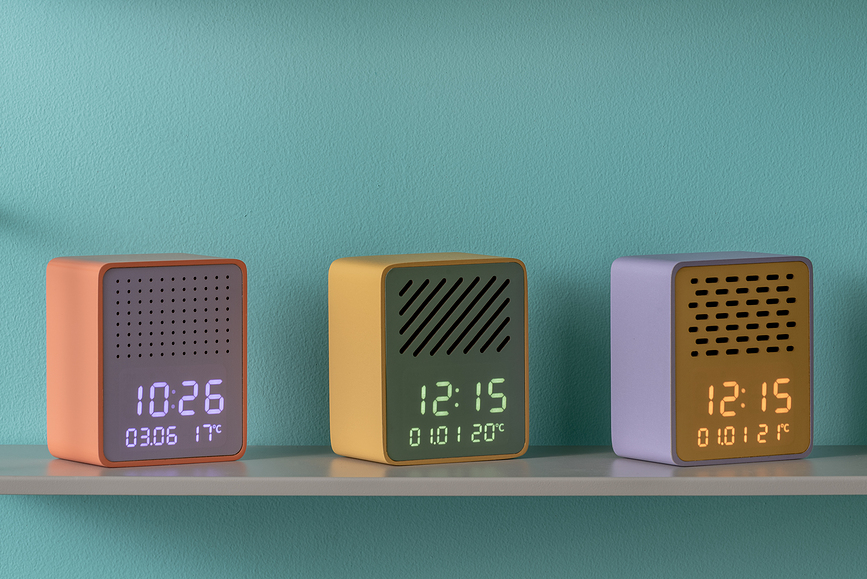 Funky Vibes Réveil avec Haut-Parleur Bluetooth, violet et jaune