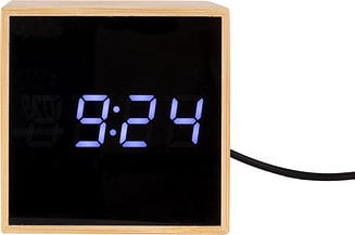 Klok LED Mini Cube van bamboehout