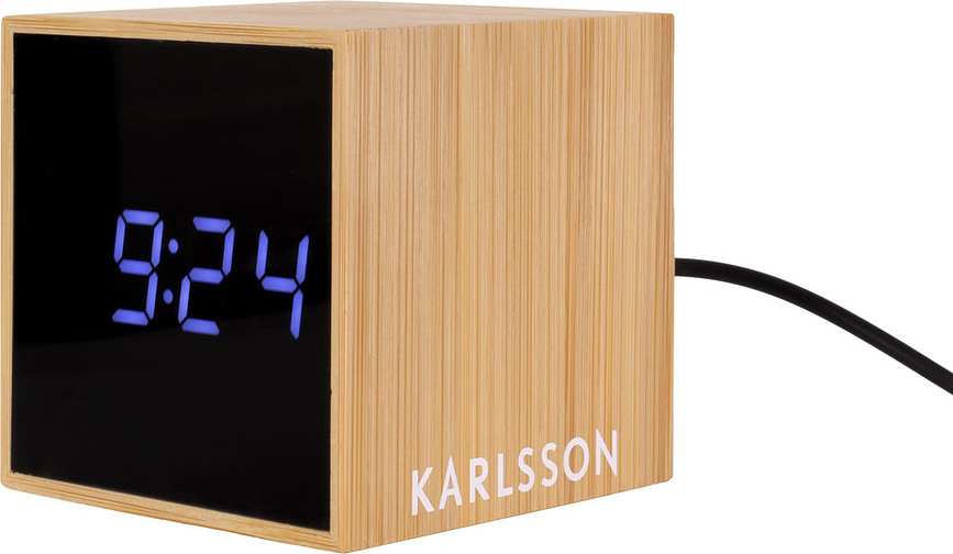 Mini Cube Réveil LED, en bois de bambou