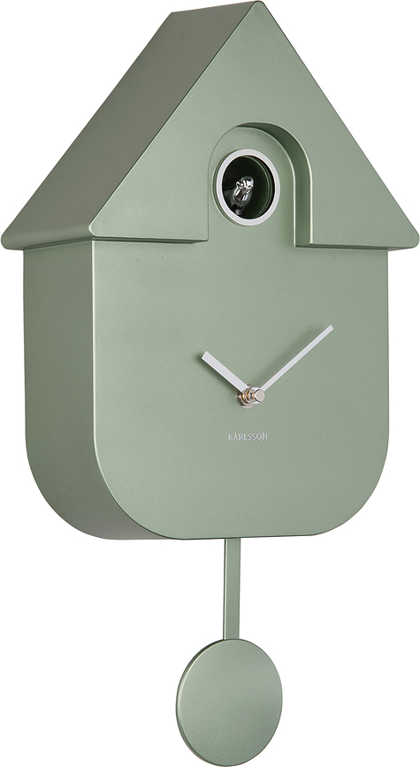 Modern Cuckoo Horloge murale à coucou, vert forêt, métallique