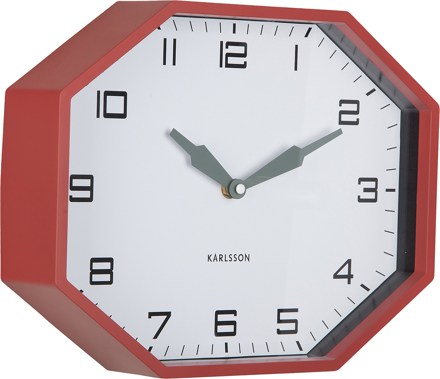 Modern Factory Horloge murale octogonale, rouge