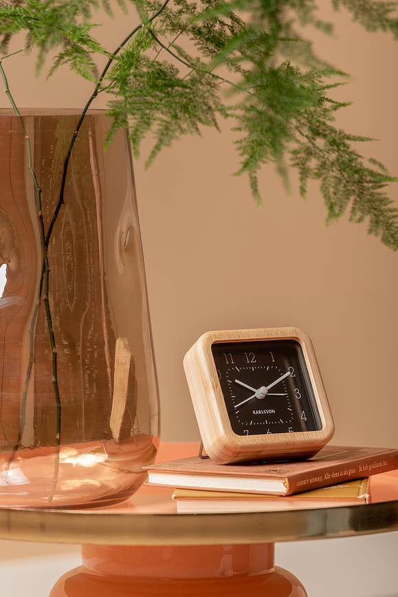 Neat Bamboo Réveil carré, en bambou, blanc