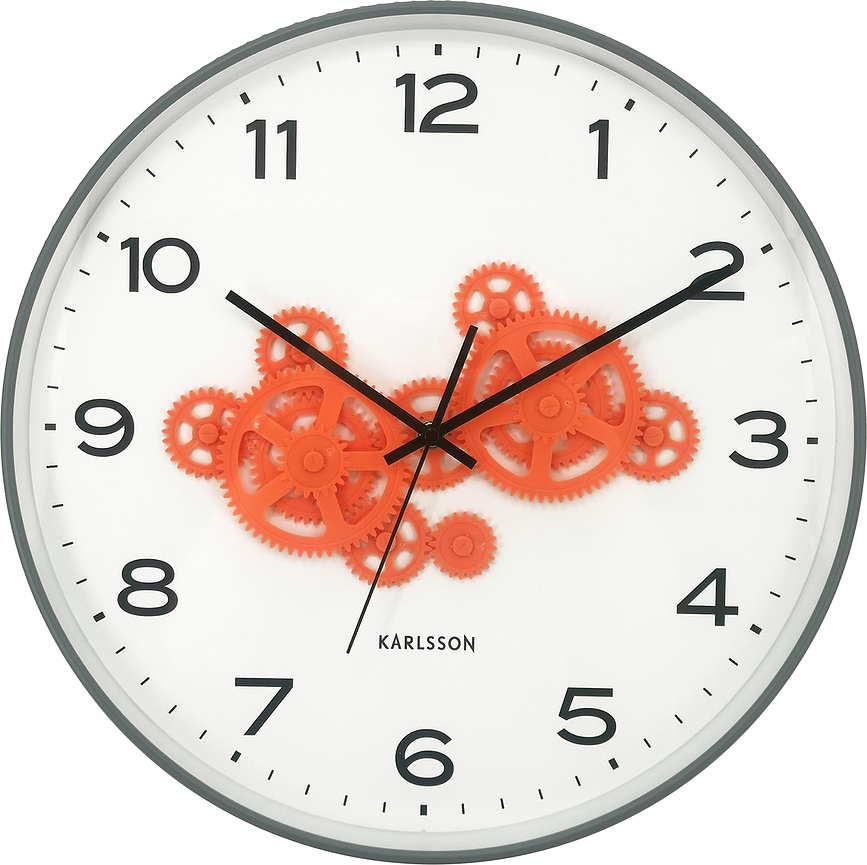 Open Gear Horloge murale, orange et grise