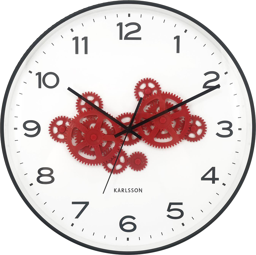 Open Gear Horloge murale, rouge et noire