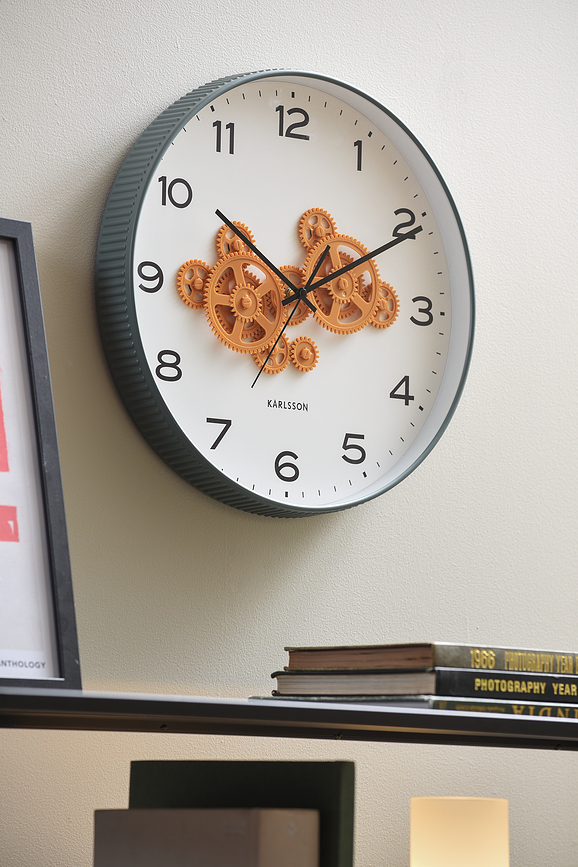 Open Gear Horloge murale, bleu et jaune