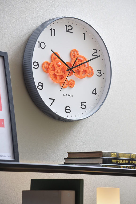 Open Gear Horloge murale, bleu et jaune