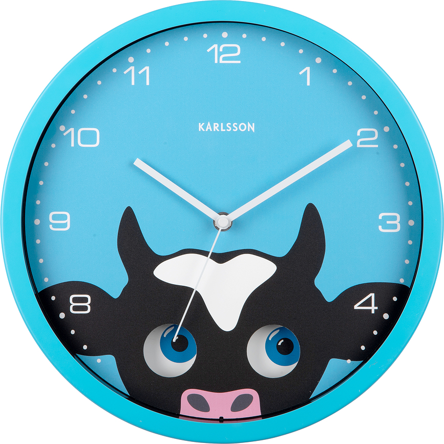 Peekaboo Cow Horloge murale, bleu clair