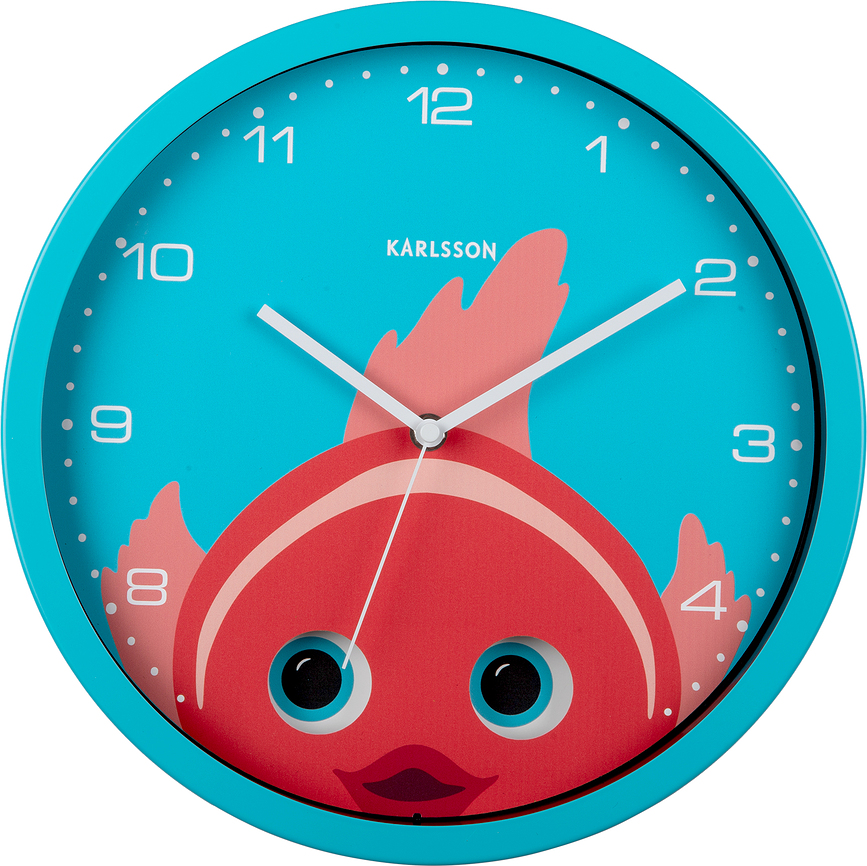 Peekaboo Goldfish Horloge Murale, bleu clair