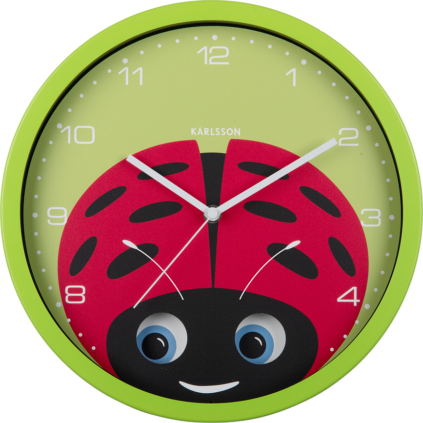 Peekaboo Ladybug Ρολόι Τοίχου, ανοιχτό πράσινο