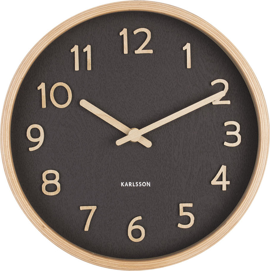 Pure Horloge murale 22 cm, noire, avec cadre en bois