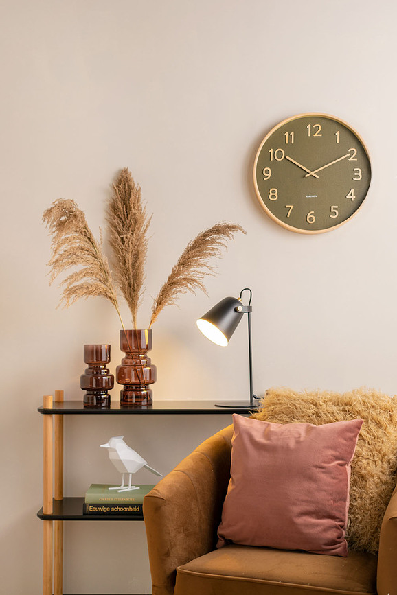 Pure Horloge murale avec cadre en bois, 40 cm, olive