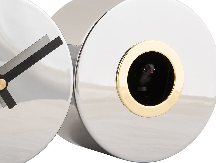 Reloj de pared de cuco Duo Cuckoo, acero chapado en oro