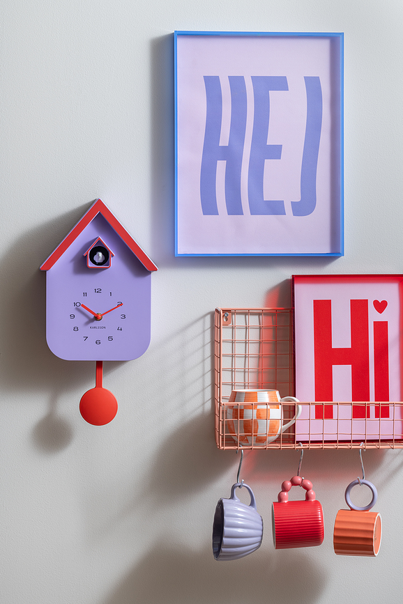 Reloj de Pared con Cuco Dupla Color Cuckoo, lavanda y naranja