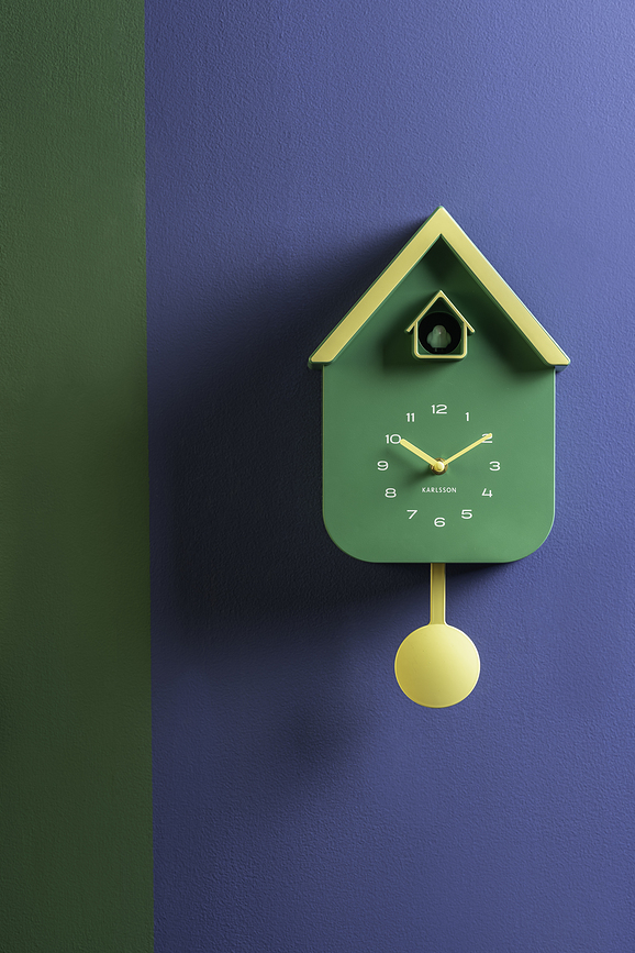 Reloj de Pared con Cuco Dupla Color Cuckoo, lavanda y naranja