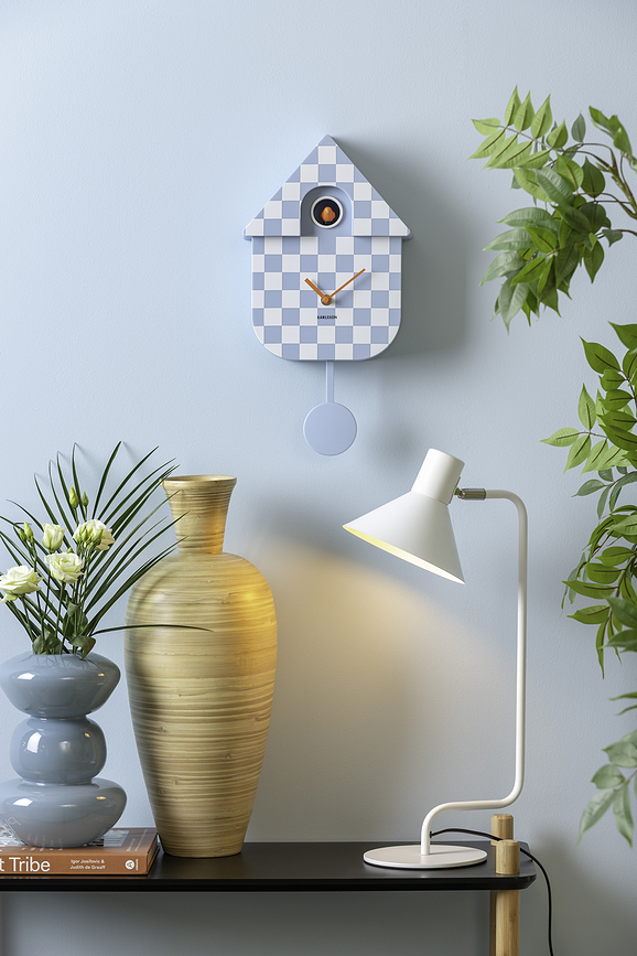 Reloj de Pared con Cuco Modern Cuckoo, diseño de tablero de ajedrez, negro