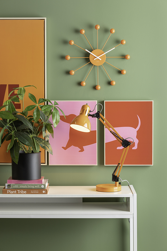 Reloj de pared Funky Spider, amarillo